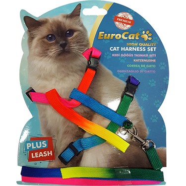 Kedi Göğüs Tasması Gökkuşağı Desenli